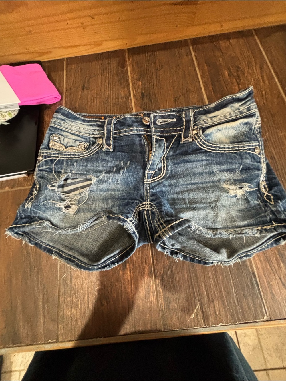 Women's Distressed Denim Jean Shorts - Blue